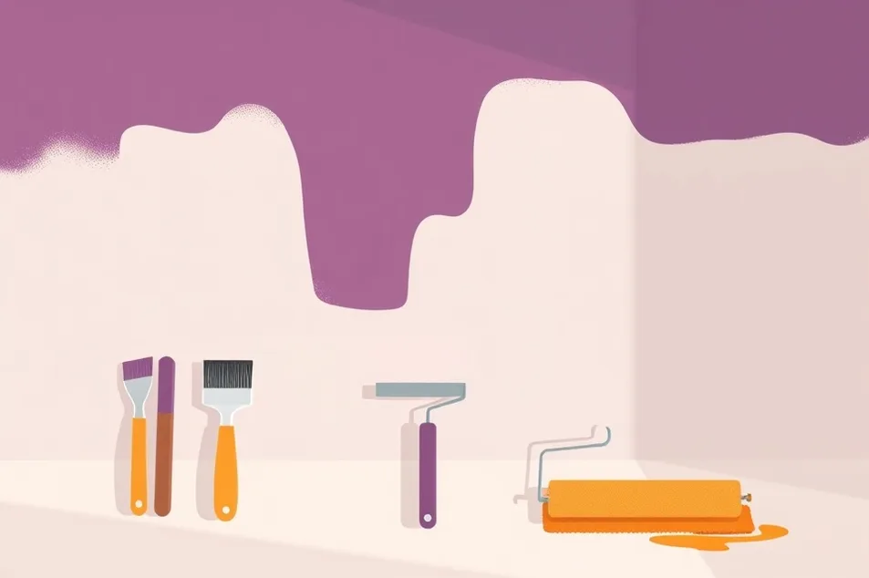 Outils de peinture disposés dans l'ordre des étapes du chantier