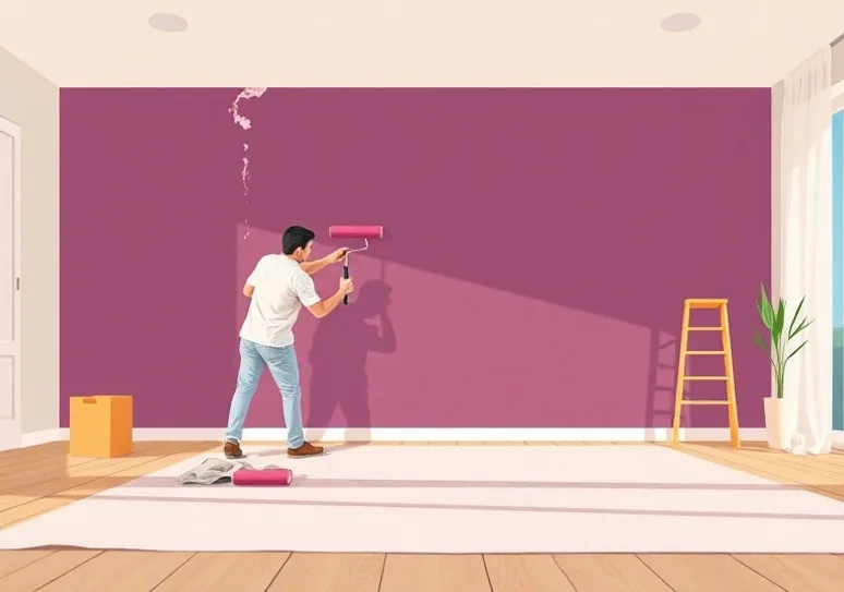 Peintre appliquant la peinture au rouleau sur un mur de salon